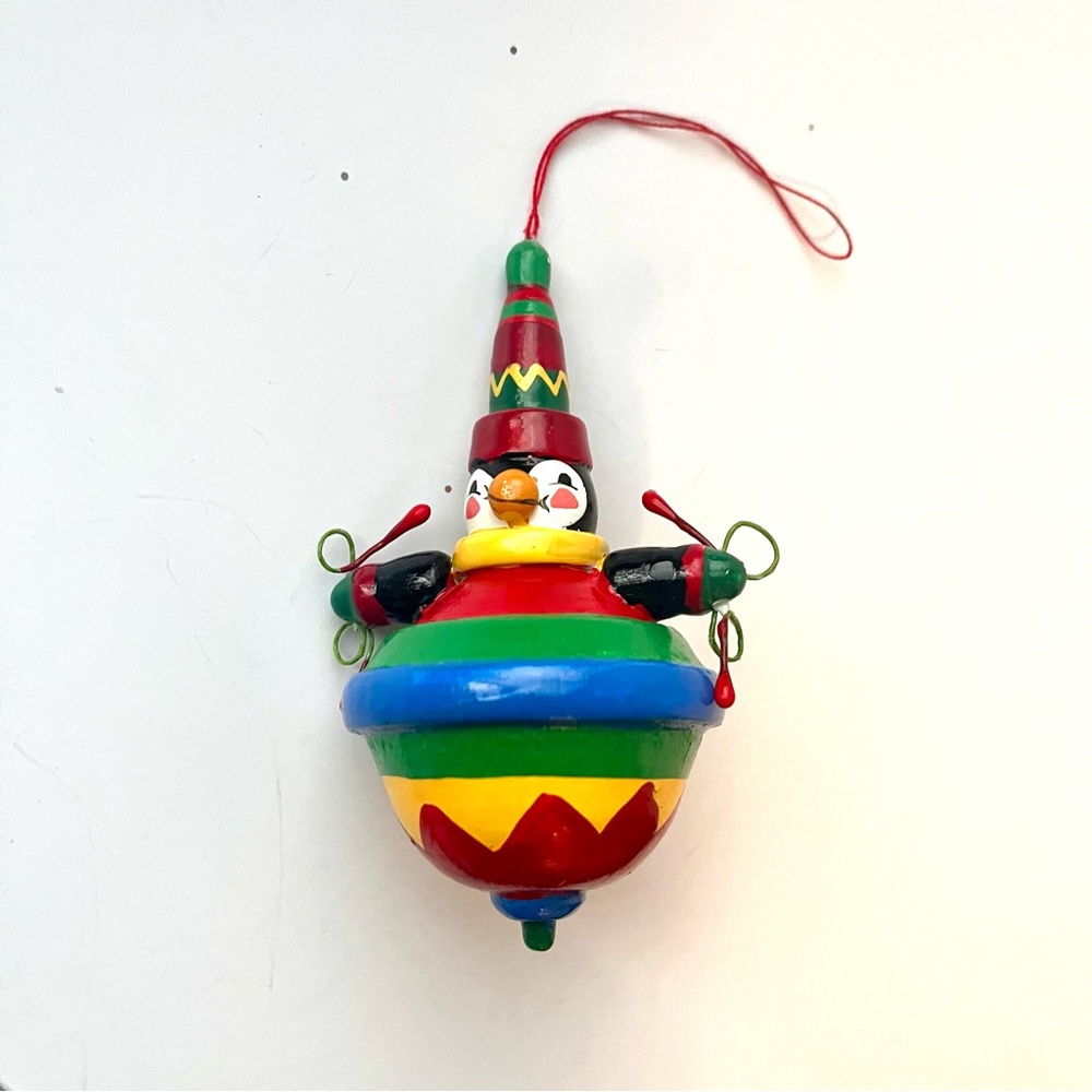 Colorful Spinning Top Penguin Christmas Ornament